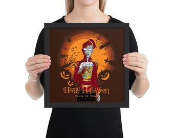 Zombie Movie Usher Framed Halloween Wall Art – Spooky Cinema Framed Poster
