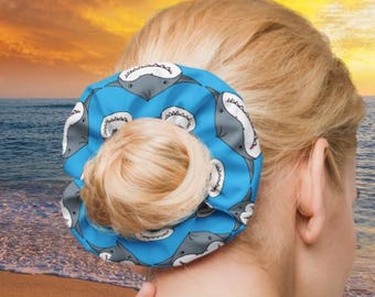 Shark Scrunchie with Bow, Cute Shark Hair Accessory, Ocean Lover Gift for Her