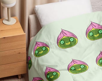 Kawaii Spa Dumpling Comforter – Cute Dumpling with Towel & Cucumber Eyes, Cozy Food-Themed Bedding, Relaxing Bedroom Decor