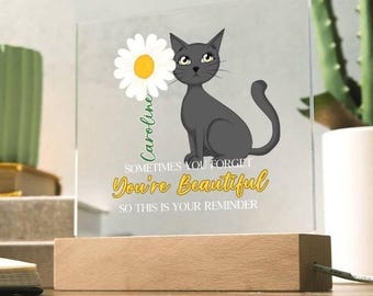 Personalized Cat Affirmation LED Plaque – Custom Name “You’re” Light Decor