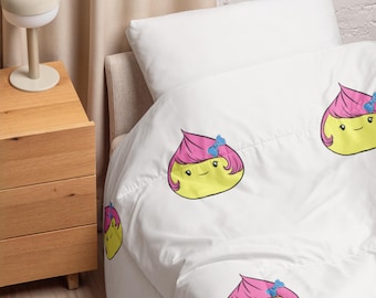 Pink Hair Dumpling Comforter – Kawaii Character Bedding, Soft Cozy Bedroom Decor