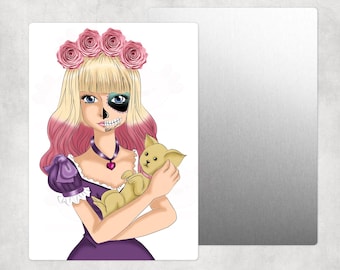 Sugar Skull Girl with Chihuahua Aluminum Sign - Gothic Kawaii Art