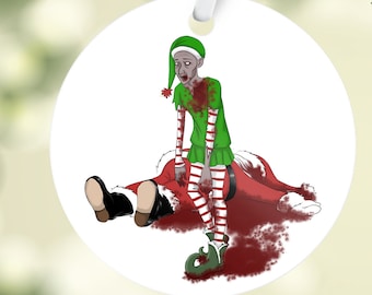 Unique Christmas Ornament: Quirky Dead Santa and Zombie Elf Duo