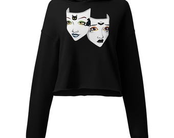 Comedy Tragedy Drama Mask Halloween Shirt | Theatre Lover Crop Hoodie | Halloween Theatre Masks Cropped Hoodie