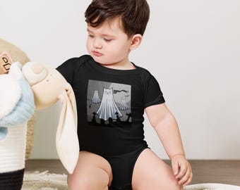Ghost Cat Baby Bodysuit, Spooky Halloween Kitty One Piece, Kawaii Esquire Design