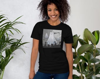 Ghost Cat Shirt, Spooky Halloween Tee, Gothic Kitty