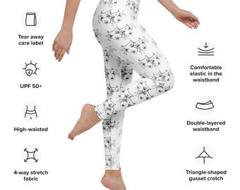 Drama Mask White Yoga Leggings | Four-Way Stretch Microfiber | Raised Waistband |  No Pockets