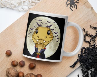 Vampire Snake Mug | Kawaii Halloween Coffee Cup | Spooky Moon Bat Art