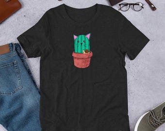 Cat Cactus T-Shirt | Cute Potted Cat with Snail Graphic Tee | Funny Plant Lover Shirt | Soft Unisex Cat Lover Tee