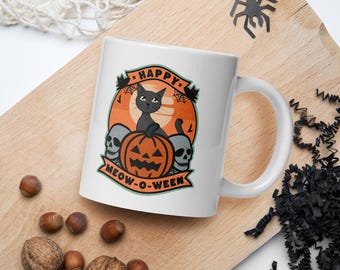 Happy Meow-O-Ween Black Cat Halloween Mug