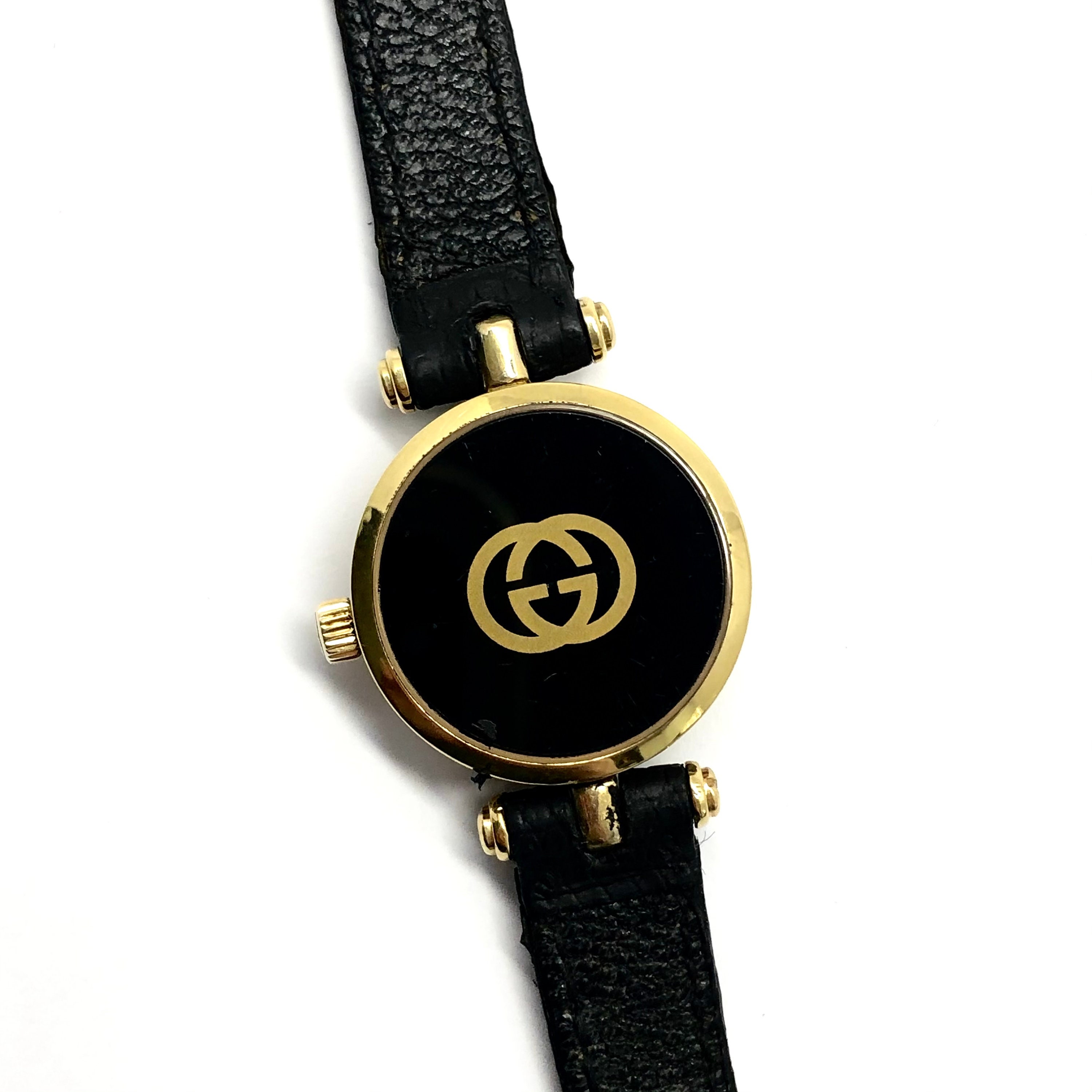 GUCCI Quartz GoldPlated Ladies Watch Black GUCCI Band Cream Etsy