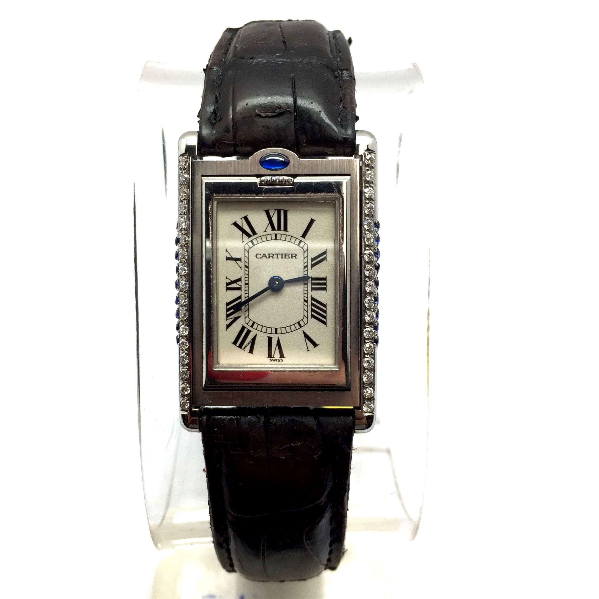 CARTIER TANK BASCULANTE Steel Unisex Watch W/ Diamonds \u0026 Blue | Etsy Hong  Kong