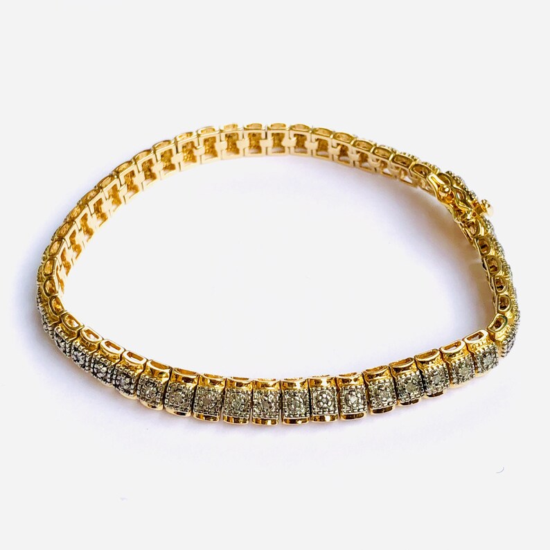 Gold Plated 925 Sterling Silver DIAMOND Bracelet 7.5 long Etsy
