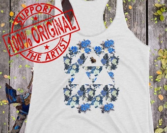 Legend of Zelda Triforce Tank Top- Floral, Breath of the Wild Tank, Nintendo Switch, Hyrule shirt, Retro Gaming, Gamer Girl, Zelda shirt