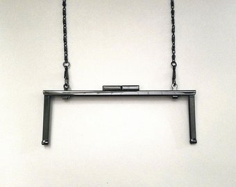 Dark Chrome, Black Chrome, Modern Clutch Metal Purse Frame with Chain - 7x2.5 - Ships from USA, US Seller, Pursemaking Supplies