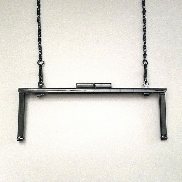 Dark Chrome, Black Chrome, Modern Clutch Metal Purse Frame with Chain - 7x2.5 - Ships from USA, US Seller, Pursemaking Supplies