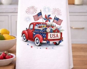 USA America Patriotic Truck Kitchen Towel