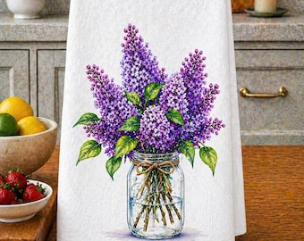 Lilacs in a Mason Jar Vase Kitchen Towel