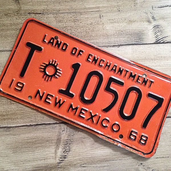 Vintage New Mexico License Plate 1968 | Orange Black Southwest Land of Enchantment | Man Cave Decor | Old Collectible | For Him | Garage