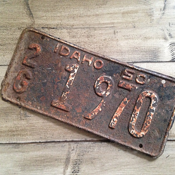 Vintage Idaho License Plate 1950 Rusty | Brown Black Rust | Man Cave Decor | Old Collectible | For Him | Garage | Antique