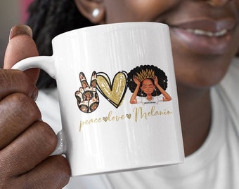 Peace Love Melanin White glossy Coffee mug