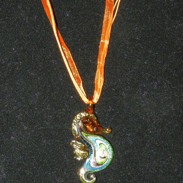 Murano Style Brown Seahorse Glass pendant .  JJH 9092301