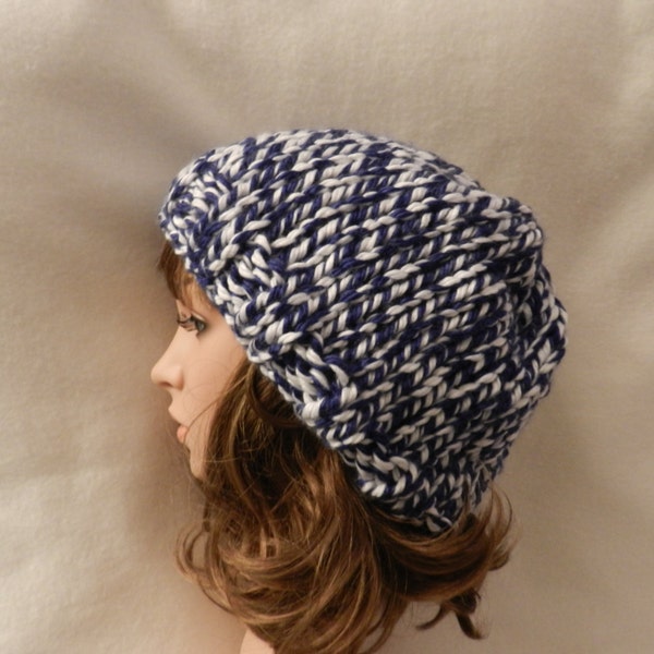 BOGO azul y blanco voluminoso gorro cálido unisex sombrero de punto a mano ET 9093104