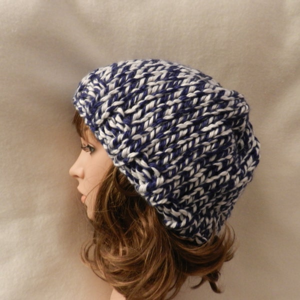 BOGO Blue and White bulky Warm Beanie Unisex Hand knitted Hat  ET 9093104