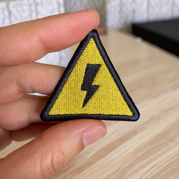 Electric Shock Warning Patch | Lightning Bolt Hazard Patch | Industrial Safety Patch | Workwear Vest Patch | Funny Danger Patch Embroidered