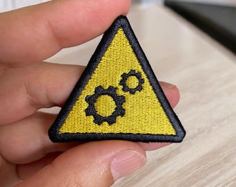 Pinch point Warning | Hazard | Gear warning | Thinking in progress Embroidered Iron/Sew on Patch