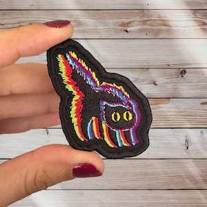 Glitch Black Cat Patch | Iron-On/Sew-On, Cat Lover Gift