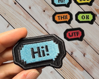 Speech bubble | pixel bubble | wtf lol hi ok thx Embroidered Iron/Sew on Patch