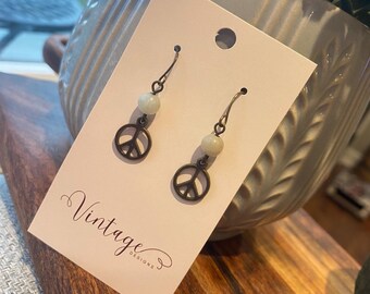 Little Peace Sign Earrings - Bronze Peace Sign Earrings - Peace Sign Earrings - Peace Sign Jewelry - Peace Sign Dangle Earrings