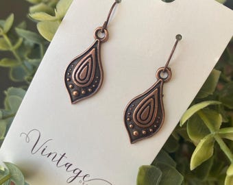 Copper Bronze Dangle Earrings, Boho Charm