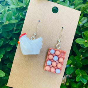 Mismatched Chicken and Eggs Earrings | Farmer Earrings | Novelty Earrings | Unique Earrings | Fun Earrings |Which Came First