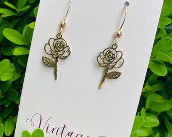June- Rose-Dangle Birth Flower Earrings – Floral Jewelry – Minimalist Gift for Her – Birth Month Earring