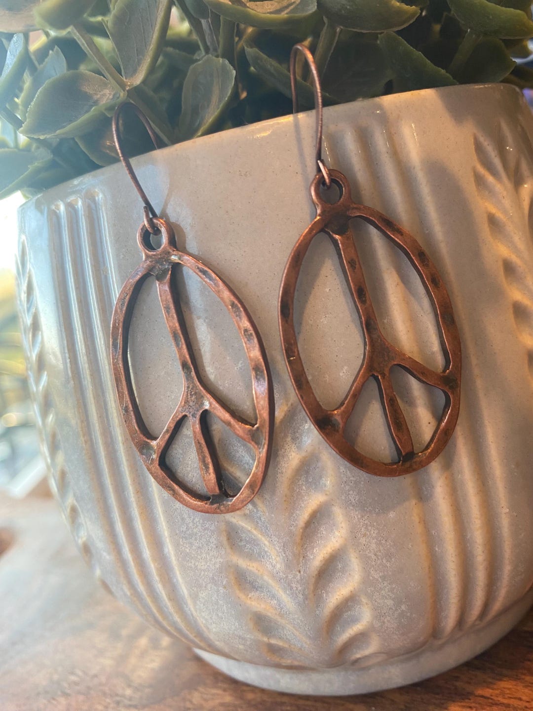 Big Peace Sign Earrings - Copper Peace Sign Earrings - Large Peace Sign ...