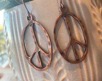 Big Peace Sign Earrings - copper Peace Sign Earrings - Large Peace Sign Earrings - Peace Sign Jewelry - Peace Sign Dangle Earrings