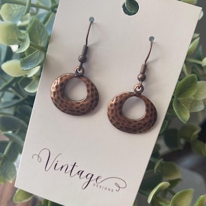 Artisan Antique Copper small hoop earrings, lightweight, boho style, bohemian style