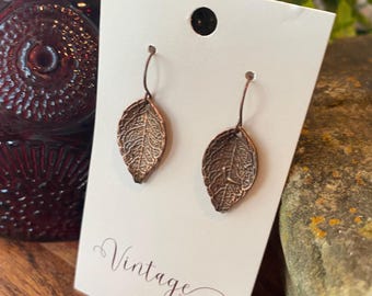 Leaf Bohemian Copper Dangle Earrings - Handmade Ethnic Jewelry - Copper Southwestern Earrings