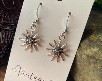 Silver Drop Dangle Earrings Flower