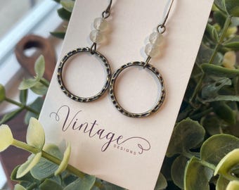 Antique Bronze Hoop Dangle Earrings, Bohemian Style