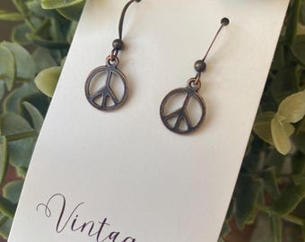 Little Peace Sign Earrings - copper Peace Sign Earrings - Peace Sign Earrings - Peace Sign Jewelry - Peace Sign Dangle Earrings