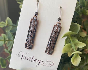 Bronze Flower Dangle Earrings, Boho Charm, 2 inch