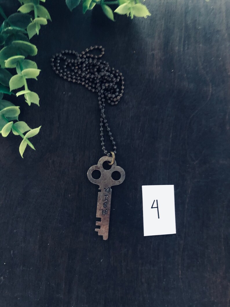 Hand Stamped Vintage Key Repurposed Jewelry Gift Wish Key Necklace