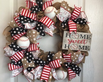 Baseball Wreath Burlap Baseball Wreath Front Door Hanger Front Door Decor Summer Wreath Burlap Baseballs