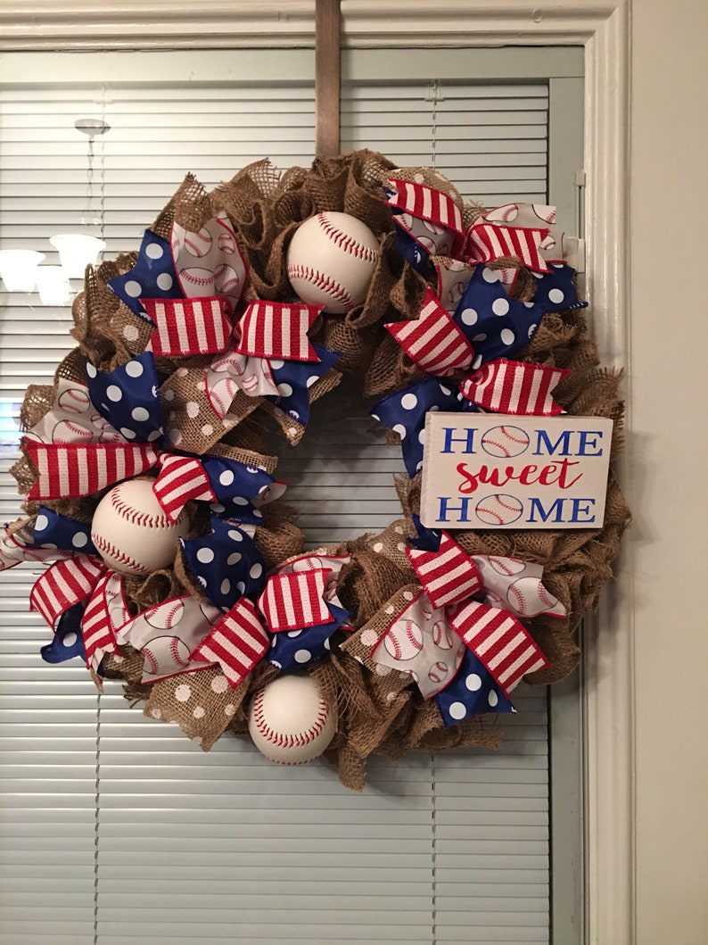 Baseball Wreath Burlap Baseball Wreath Front Door Hanger Front Etsy