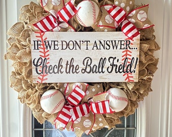 Baseball Wreath Burlap Baseball Wreath Front Door Hanger Front Door Decor Summer Wreath Burlap Baseballs