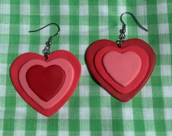 Powerpuff heart earrings // 90s y2k Cartoon Network cute kawaii pink // handmade // polymer clay