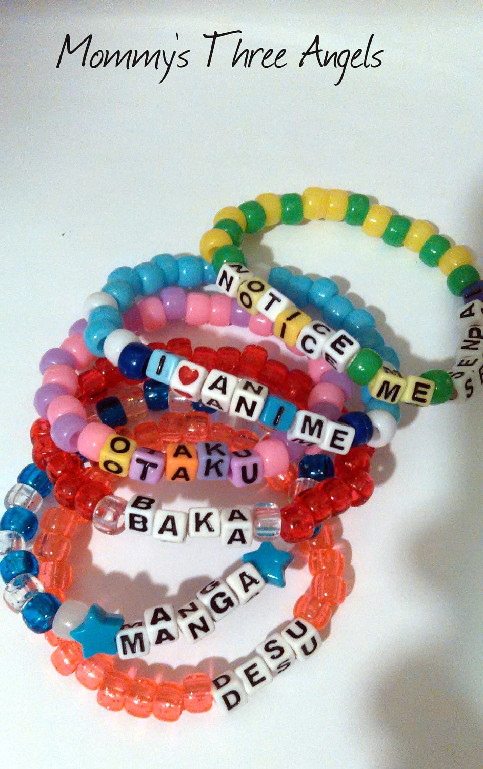 Trendy Japanese Anime Phrases Kandi Bracelets set of 6 MADE TO